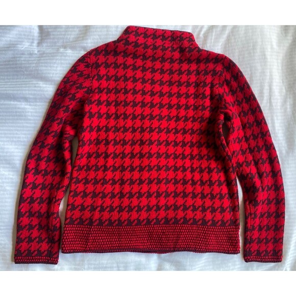 Ann Taylor Sweater Mock Neck Knit Houndstooth Red Small Holiday - Picture 7 of 9